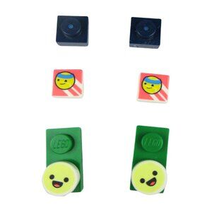 Lego Navy Square, Tennis Ball and Happy Face Emoji Building Brick Stud Earrings